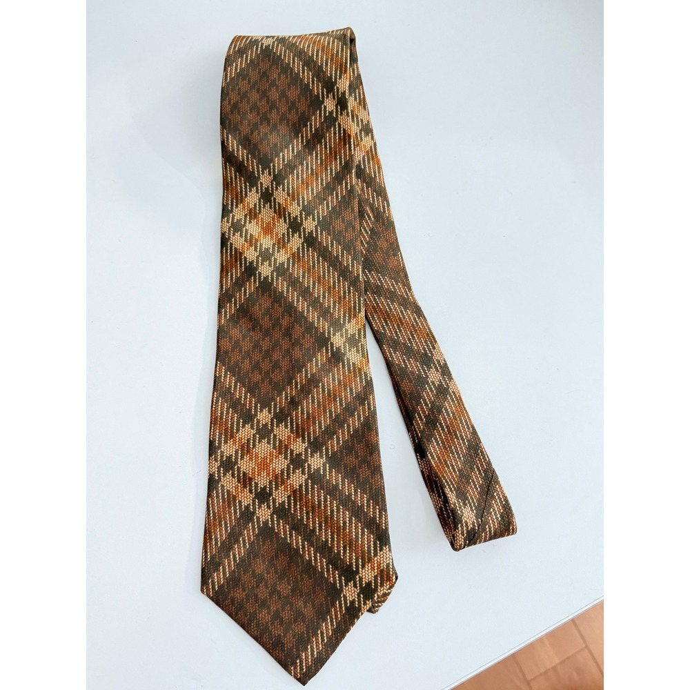 Colours by Alexander Julian Mens Plaid Tie Brown Tan Orange Geometric Silk Blend